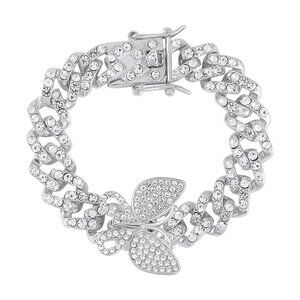 Austrian Crystal Spinner Butterfly Bracelet in Silvertone 6.5 Inches